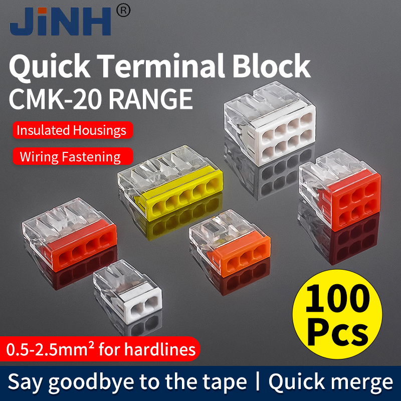 JINH 100 Uds CMK 20 Mini conectores de cable rápidos 2/3/4/5/6/8 puertos bloque de terminales duro inoxidable fácil eléctrico empuje rápido
