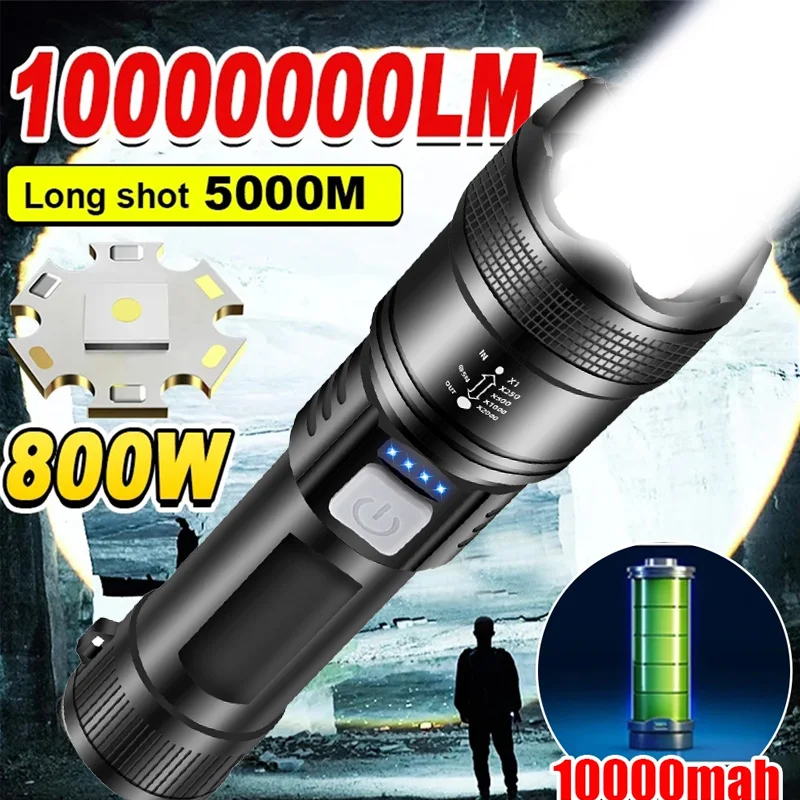 Lanternas led p70 poderosas, 5000lm, luz tática ultra brilhante, holofotes de emergência, zoom telescópico, bateria 18650 embutida