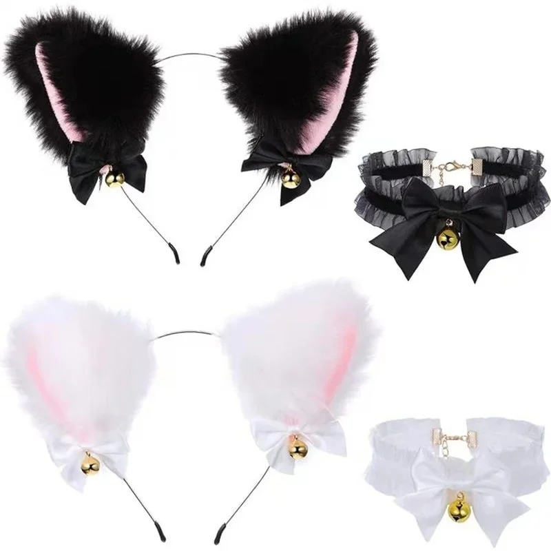 Bela masquerade halloween orelhas de gato cosplay orelha de gato festa traje laço sino headwear bandana acessórios para o cabelo