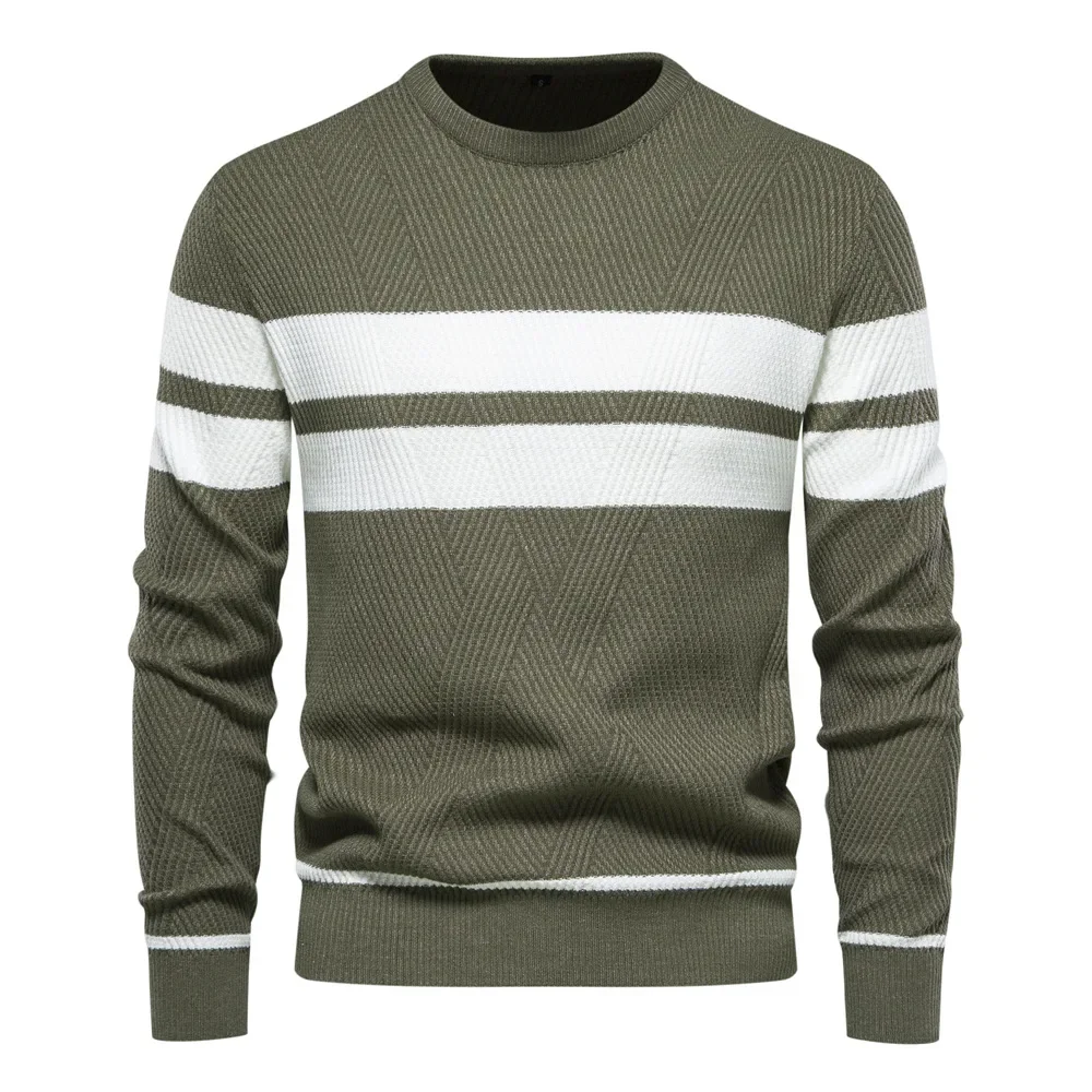 Pullover Männer Gestrickte Pullover Rundhals Volle Hülse Tops Stricken Gestreiften Splice Regelmäßige Casual Einfache Top Herbst Winter