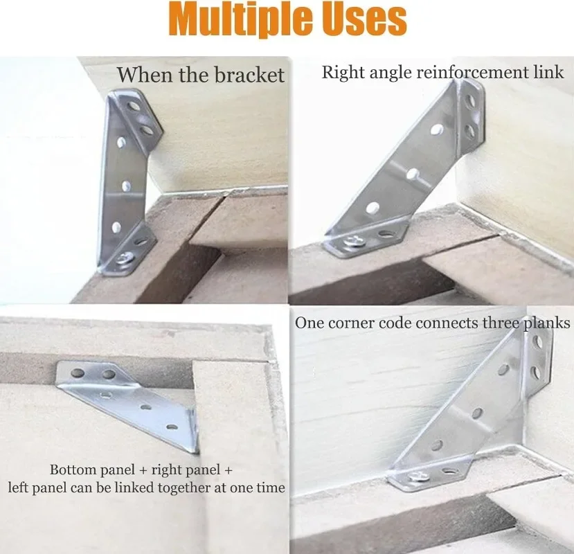 Universal Furniture Corner Connector Stainless Steel Corner Brackets for Cabinet Angle Shelf Support Fixed Brace Kits with Screw