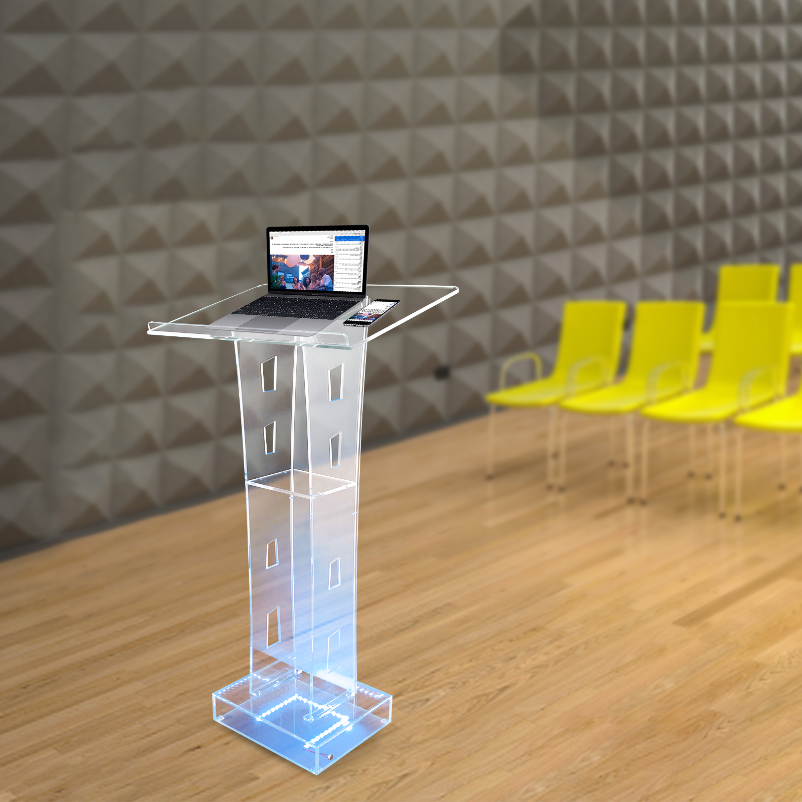 Púlpito de igreja com pódio transparente acrílico, púlpito com luzes led azuis, suporte de pódio transparente diy para igrejas, conferências, discursos
