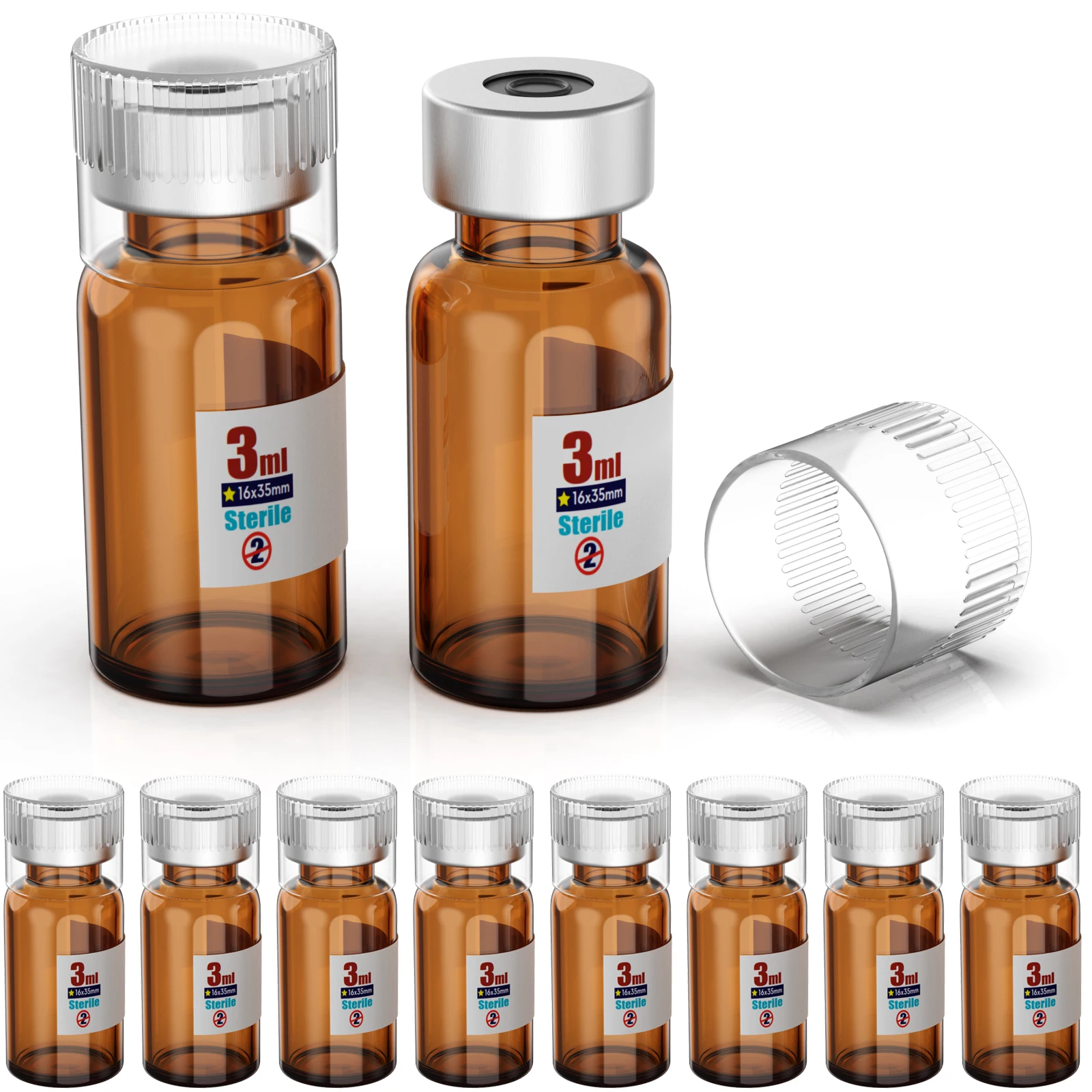 Sterile Empty Vials With Reuse Cap And 13 /20 mm Self Healing Injection Port,Buckle Glass Vials ,Sterile Package,Amber