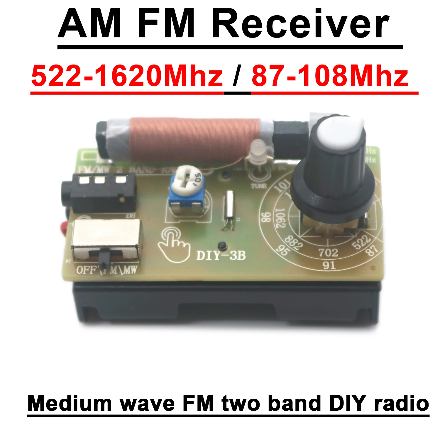 Radio AM FM con auriculares, receptor de onda media, volumen ajustable, 2 bandas, 522-1620M /87-108M MW