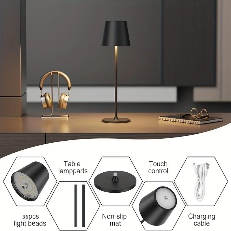 Lámpara de mesa recargable con Sensor táctil, luz LED nocturna de escritorio, lámpara de lectura inalámbrica para Hotel, Bar, restaurante, decoración de dormitorio