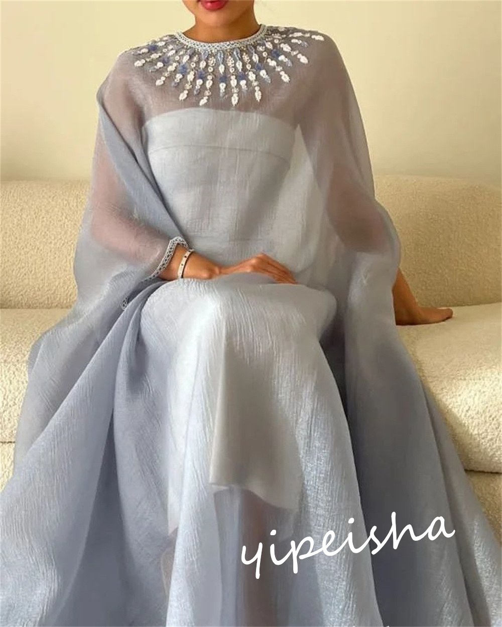 Customized    Organza Beading  Ball Gown O-Neck Bespoke Occasion  Floor Length