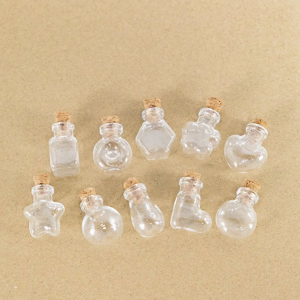 10 Uds. De colgantes de botellas de vidrio pequeñas, botellas bonitas Diy con tarros de corcho, viales para regalos de boda y Navidad