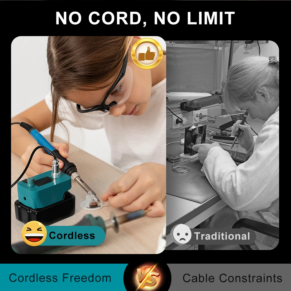 Nananuu Cordless Soldering lron Tool 300-510 Adjustment Fast Heating 60W PCB Soldering Tool For Makita 14.4V-18V Battery