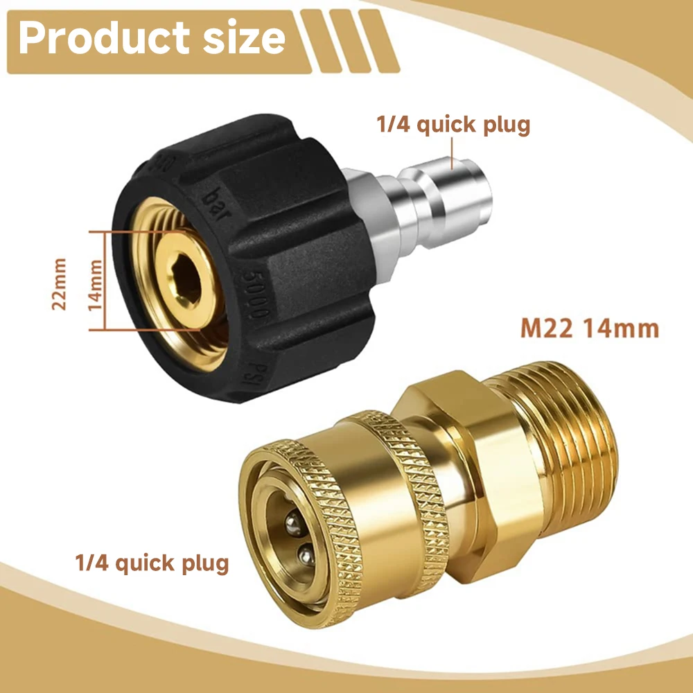 Hogedrukreiniger Quick Connect Fitting M22 14mm tot 1/4 Inch Hogedrukreiniger Slang Pistool Adapter Messing Ring Quick Release Connector