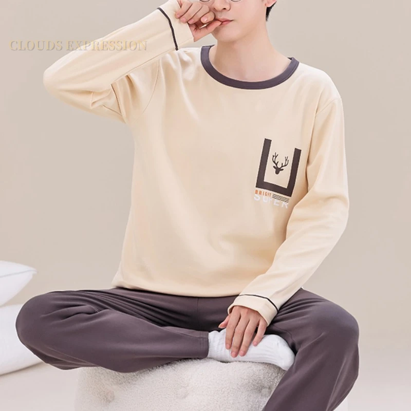 Mùa Xuân Và Mùa Thu Nam Cotton Đồ Ngủ Thư Lưới Bộ Đồ Ngủ Hoạt Hình Bộ Đồ Ngủ Bộ Casual Bộ Đồ Ngủ Size Lớn Cổ Nam