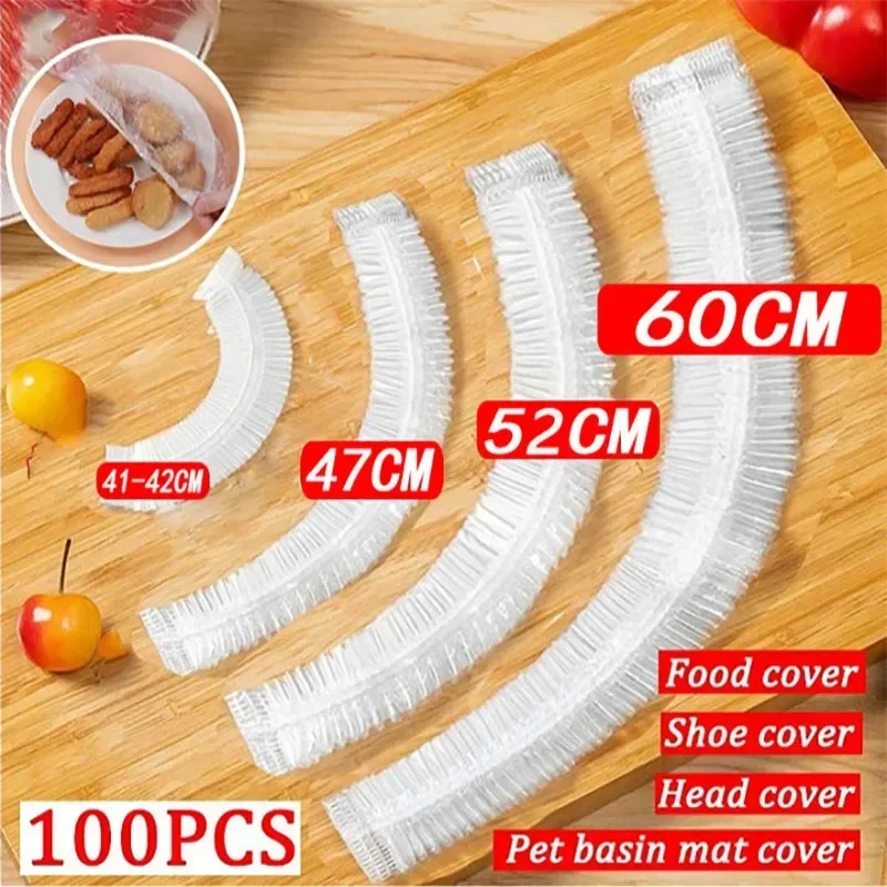 50枚入り使い捨て食品カバー プラスチックラップ 食品グレード 果物と野菜用ビニール袋 伸縮性のあるビニール袋 家庭用