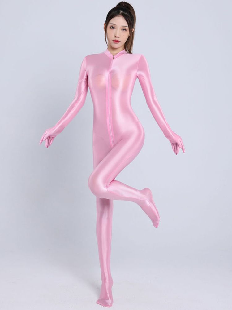 Glossy Shiny Pantyhose Separate Finger Bodystocking Double Zipper Open Crotch Bodysuit Tight Sexy Transparent Conjoined Jumpsuit