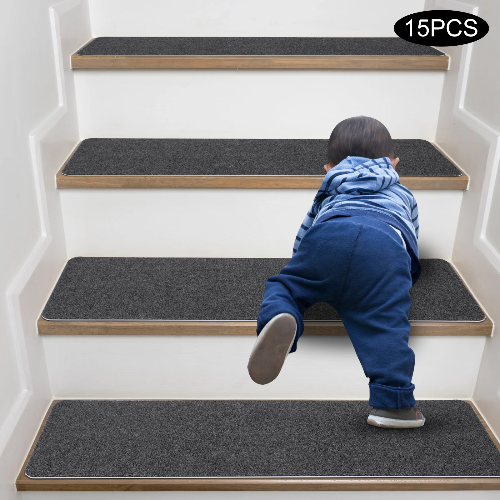 15PCS zelfklevende trapmat Morden grijze traptapijten geschikt om gladde trappen zoals houten en stenen trappen te plaatsen