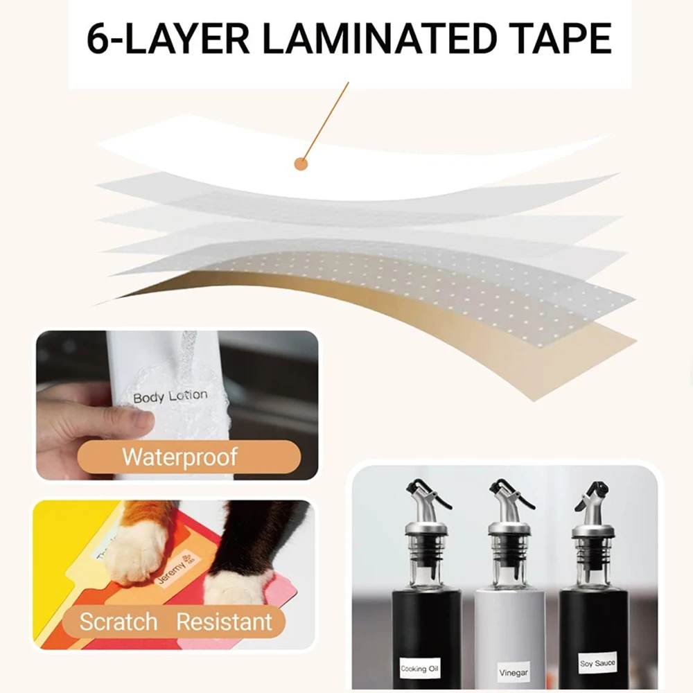 MakeID L1 E1 Q1 Label Maker Tape for Label Print Paper Refills Standard Laminated Office Labeling Tape Replacement 9/12/16mm*4m