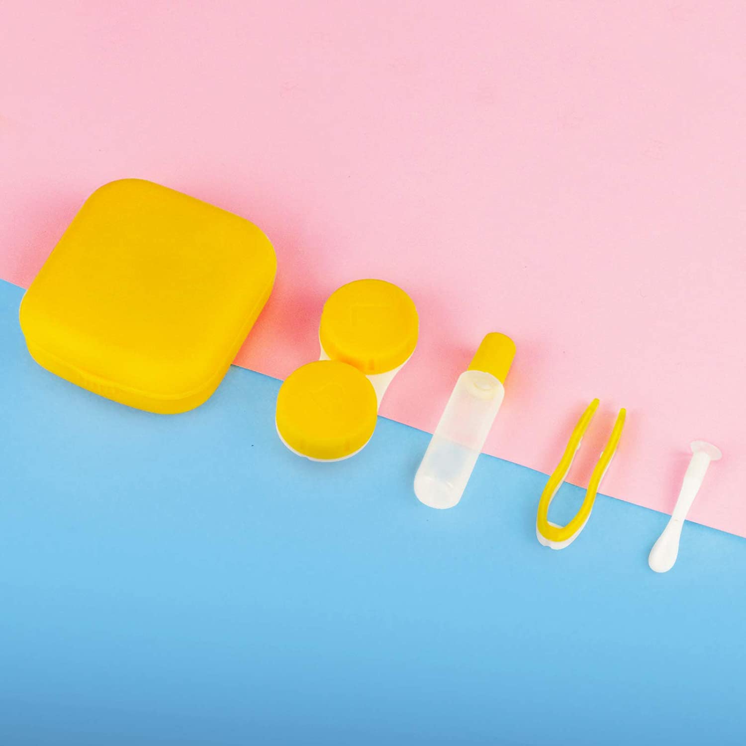 Buntes Kontaktlinsenbehälter-Set mit Spiegel, kleines tragbares Tauchaufbewahrungsset, Mini-Kontaktlinsenbox zur Aufbewahrung von Einweichen