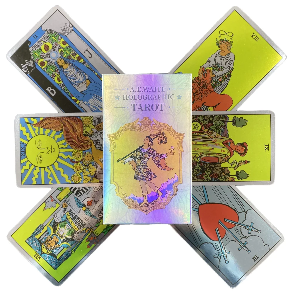1 boîte de jeu de société de cartes de Tarot de cavalier classique avec cartes Flash holographiques jeu de cartes de Tarot holographiques pour débutants et collectionneurs