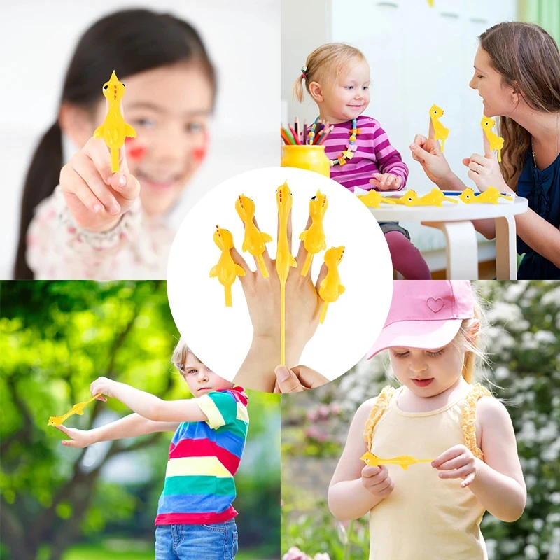 10PCS Catapult เปิดตัวตุรกี Slingshot Chick ยืดหยุ่น Flying Finger Sticky Decompression ของเล่นสําหรับวันเกิดฮาโลวีน Party Favors