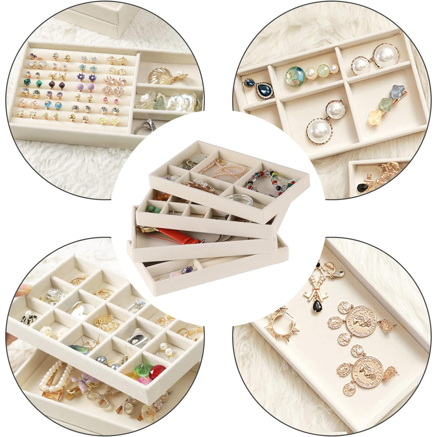 กํามะหยี่เครื่องประดับถาดประณีตผู้ถือเครื่องประดับแบบพกพาแหวนต่างหูสร้อยคอจัดเก็บกล่องOrganizerถาด