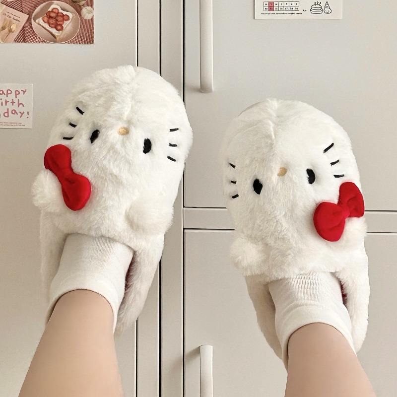 Sanrio Zapatillas de Felpa Hello Kitty Kawaii lindo estudiante Otoño Invierno dormitorio suave acolchado felpa dormitorio Aldult zapatos niñas Navidad