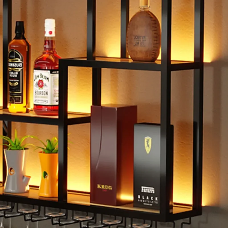 Retro Bar ตู้โมเดิร์นโลหะสไตล์อุตสาหกรรมบุฟเฟ่ต์เครื่องดื่มเก็บหรูหราติดผนังชั้นวางไวน์ทอง Wijnkast Club เฟอร์นิเจอร์