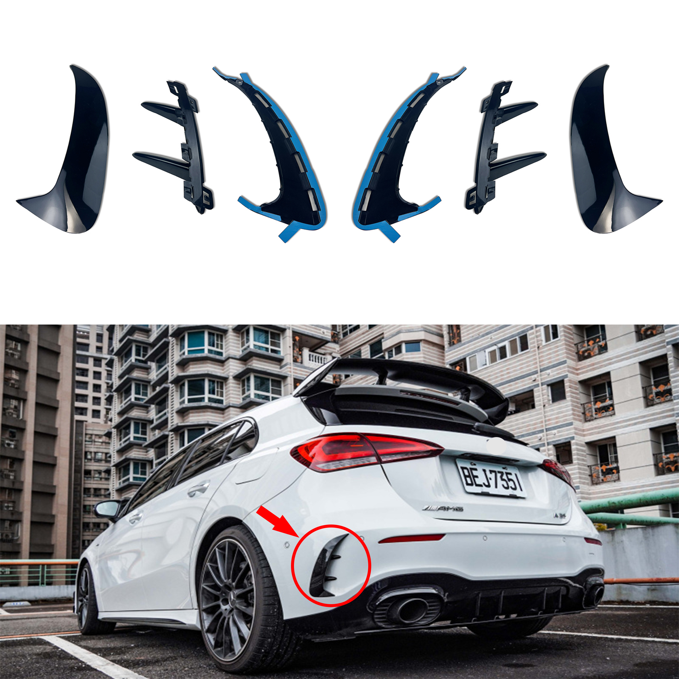 Фитили для заднего бампера Mercedes Benz W177 AMG Line Hatchback A180 A200 A220 A160 A250 A35 2019