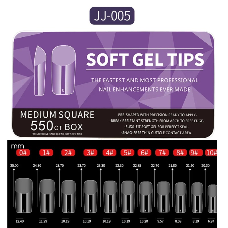 550 peças de pontas de unhas de gel macio médio e curto médio damasco/cabeça de café cobertura completa ferramenta de extensão fosca acrílico imprensa-on prego