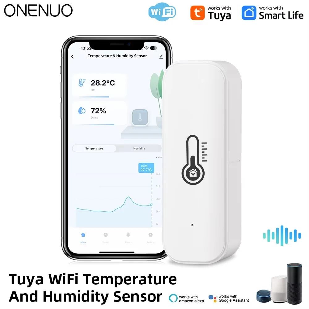 Tuya WiFi temperatuur- en vochtigheidssensor Binnenvochtigheidssensor APP-monitoring op batterijen voor Alexa Google Home Voice