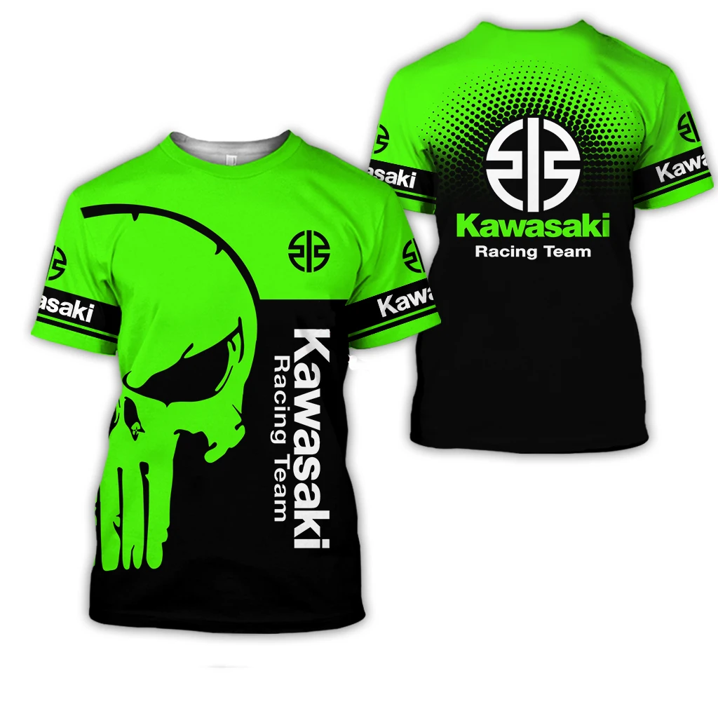 2024 letnie nowe męskie motocyklowe Kawasaki Logo 3D drukowane Casual T-shirt damski dziecięcy Street duży top