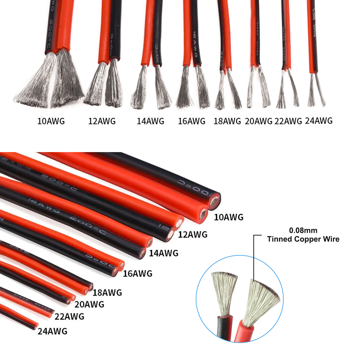 2 Pin Parallel Wire Red Black 8-10-12-14-16-18-20-22-24-26-28-30 AWG Electrical Wire 1m/3m/5m/10m Silicone Tinned Copper Wire