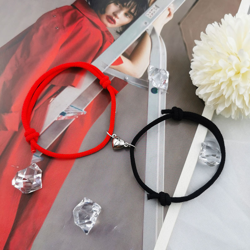 2 pezzi di colore nero bianco corda a mano amore coppia magnetica buon amico buon fratello festa studente viaggio moda elegante argento mul