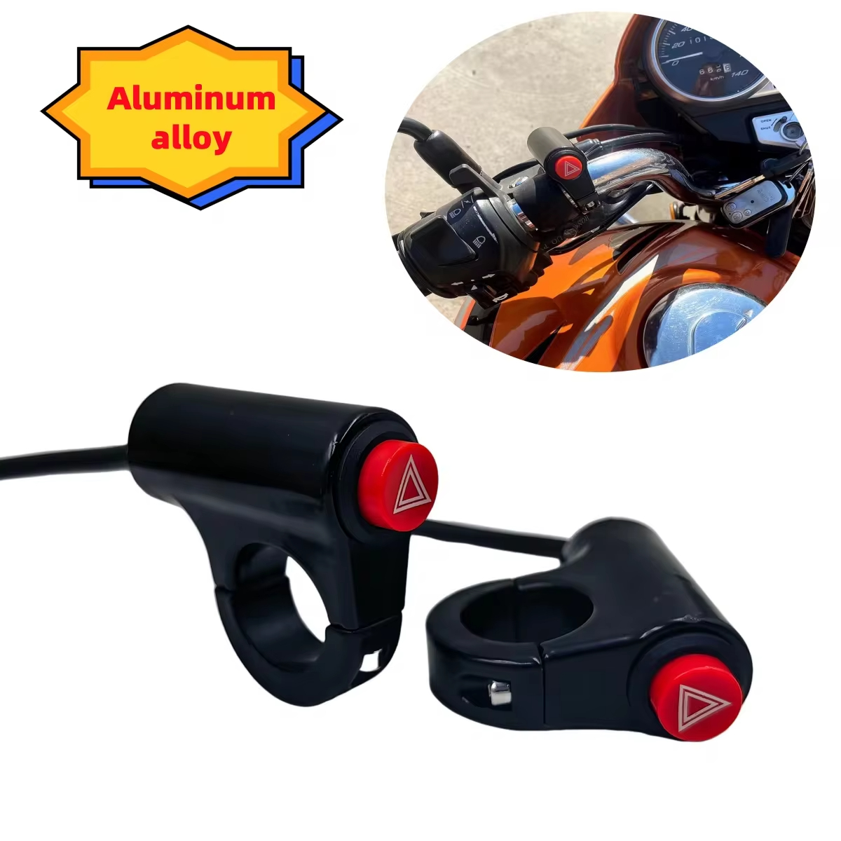 Botão de alumínio para motocicleta, carro elétrico, aviso duplo, luz de emergência, flash, interruptor para motocicleta