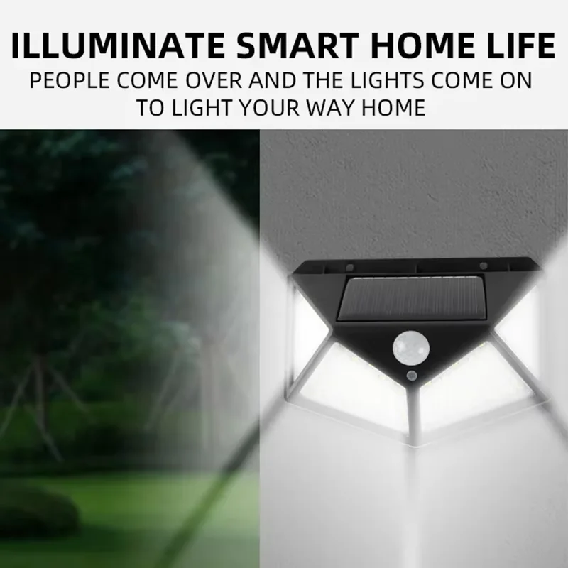100 LED luz de parede decorativa externa movida a energia solar com sensor de movimento e ip65 à prova d'água para trilhos de jardim e gazebos