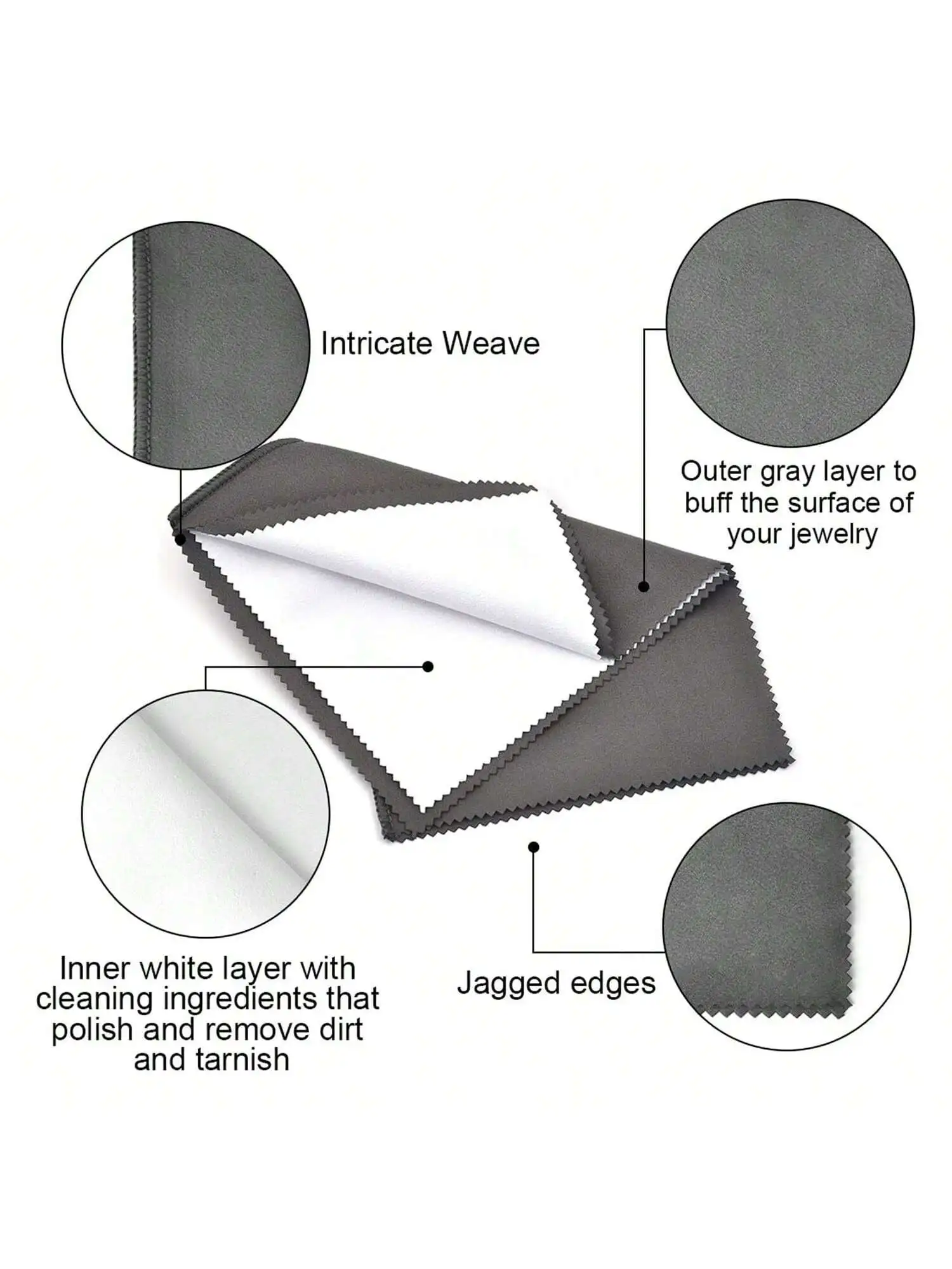 Pano de limpeza para polimento de joias multicamadas, grande 9,48x6,3 polegadas, para prata esterlina, ouro, diamante, platina, pedras preciosas, moedas