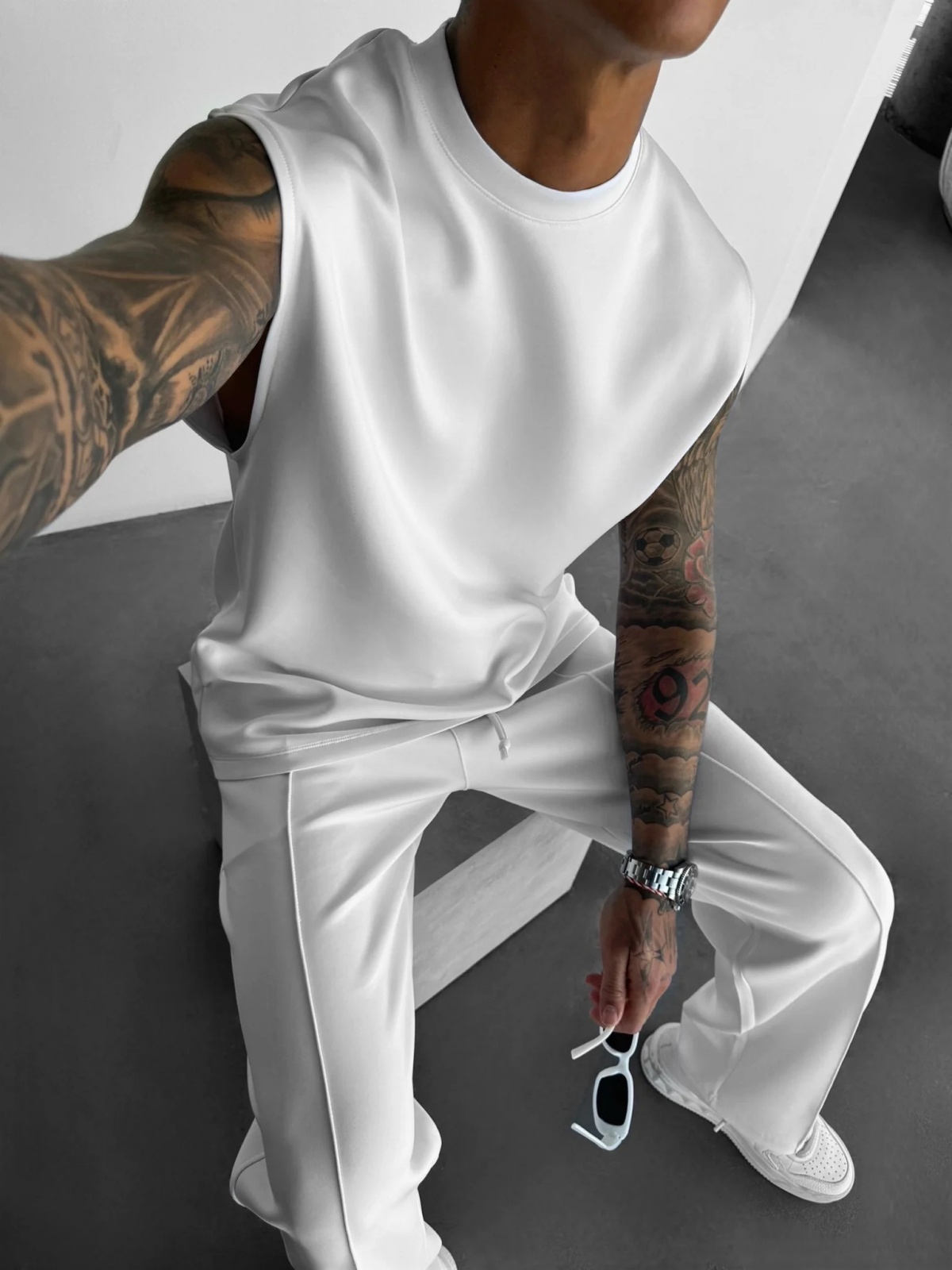 Ensemble gilet et pantalon décontracté pour hommes, T-shirt ample sans manches, couleur unie, nouvelle collection été 2025