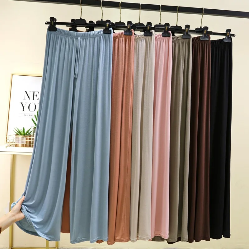 Übergröße L bis 6XL U-Ausschnitt Damen-Hose mit weitem Bein, hohe Taille, lockere lange Hose, einfarbig, lässige, drapierte Hose, alles passend
