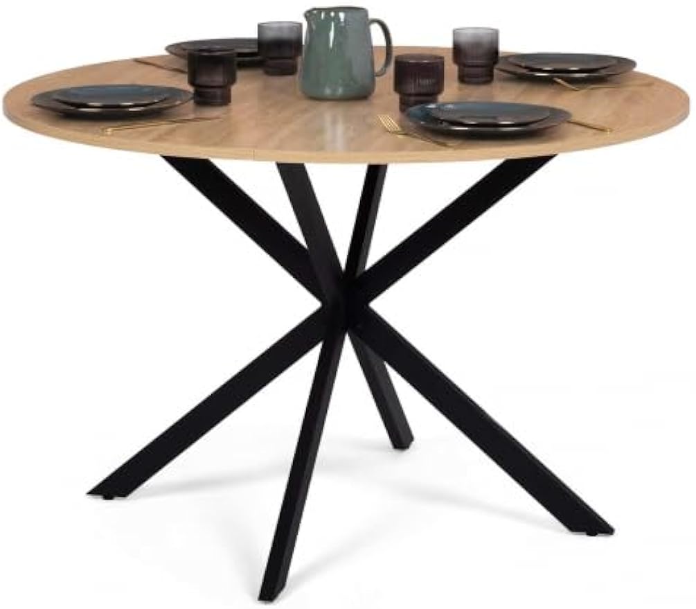Mesa de comedor redonda para 4-6 personas, pastel en forma de araña, madera y negro