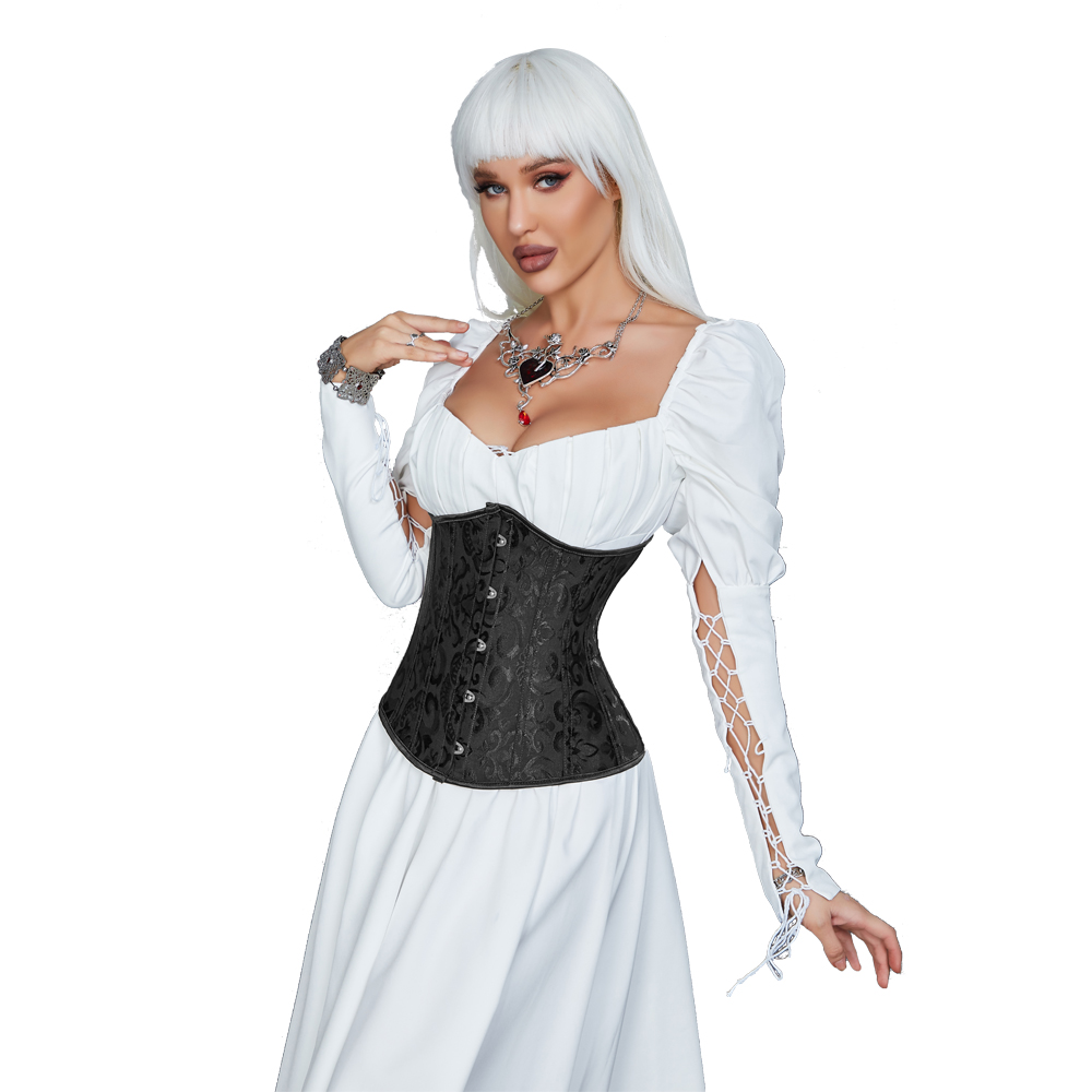 Jacquard Underbust Corset Plastic Bones Korset Basques Shaper Elegant Waist Bustier Top