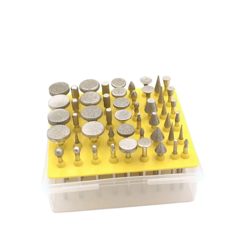 Aiguille-Juego de cabezales de molienda de diamante, rebabas de vástago de 3,0mm para Dremel, herramientas rotativas abrasivas, cabezal de amoladora, rebabas de diamante, 50 piezas
