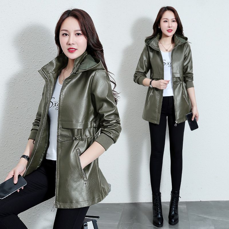 Moda 2025new roupas de couro de alta qualidade mulheres no casaco longo maré primavera outono usar todos os tipos de jaqueta de couro casual