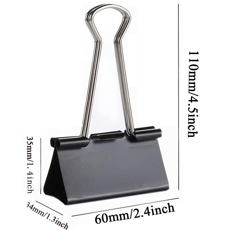 新しいペーパークリップブラックメタルバインダークリップファイルバインダークリップオフィススクールステーショナリーペーパードキュメントクリップグリップクランプ60mm