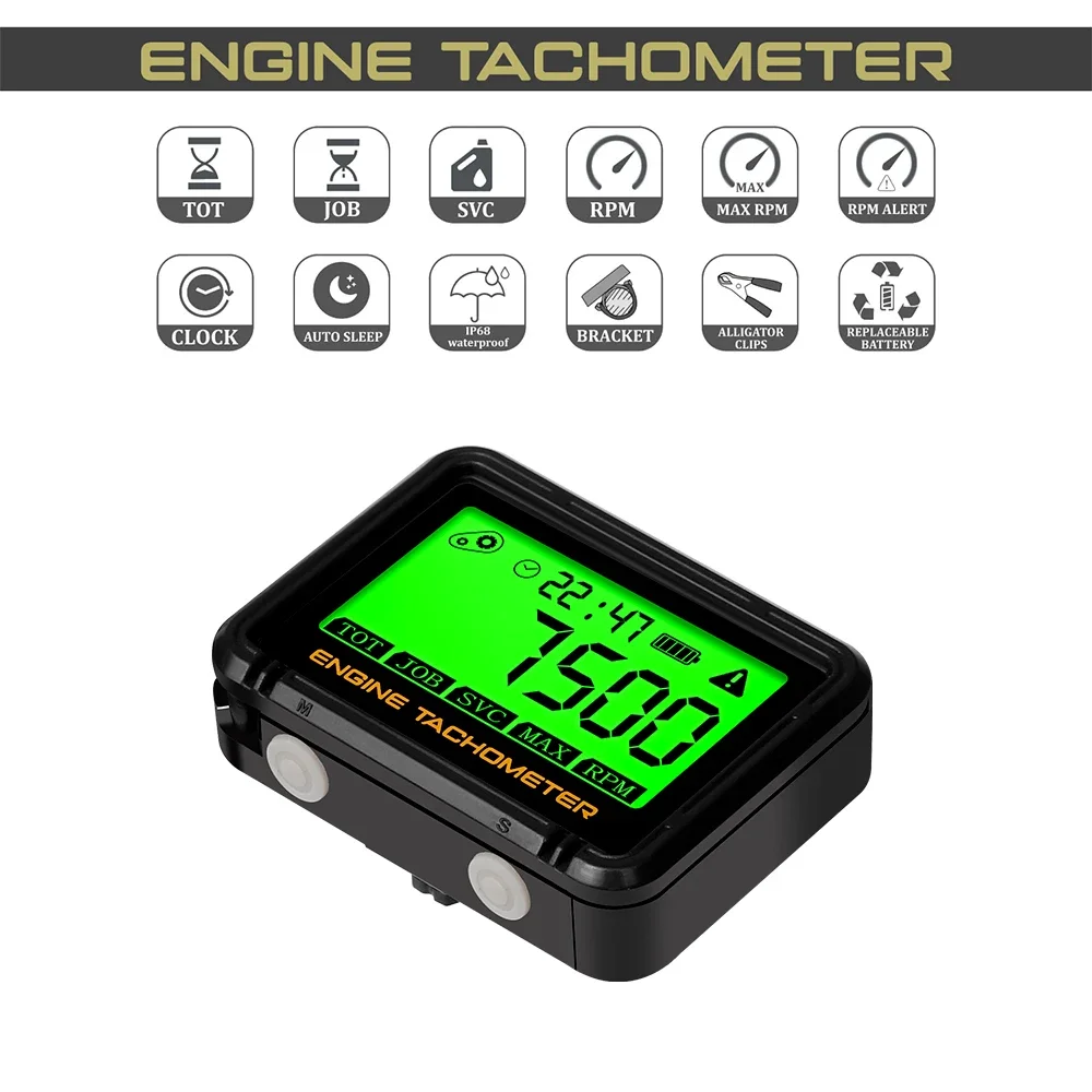 Moto tacômetro digital indutivo svc tot jal medidor de hora do motor backlight rpm reajustável para cortador de grama da motocicleta