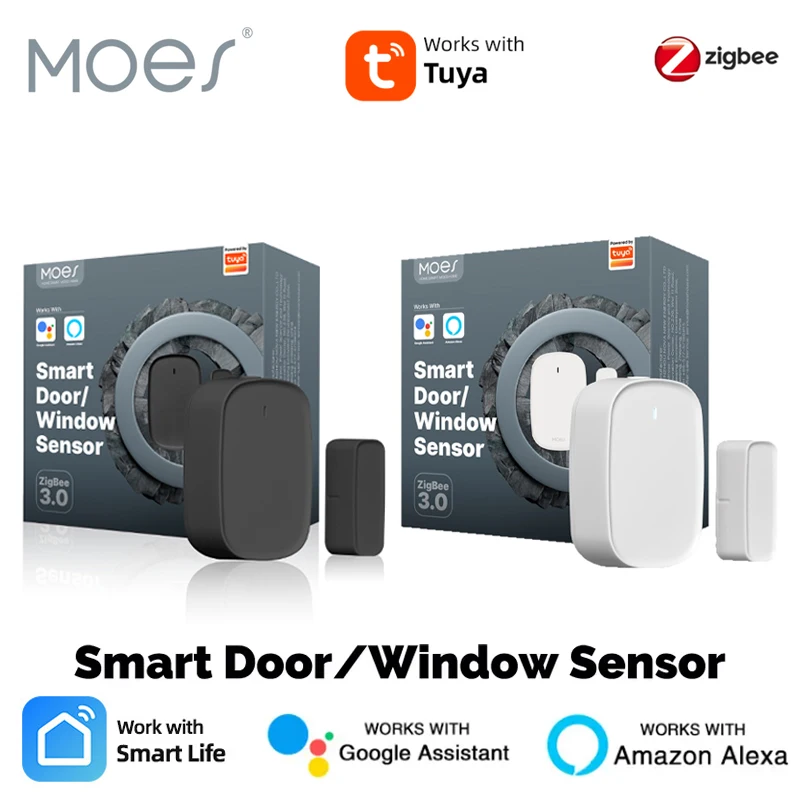 MOES Tuya ZigBee умный датчик окон, дверей, ворот, детектор умной домашней охранной сигнализации, приложение Smart Life для Alexa Google Home