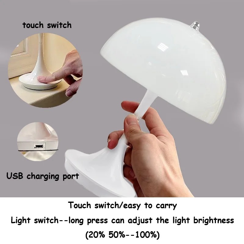 Lampade da tavolo ricaricabili a fungo 3 colori che attenuano la decorazione LED portatile in ABS per la luce notturna Decorazione semplice e moderna