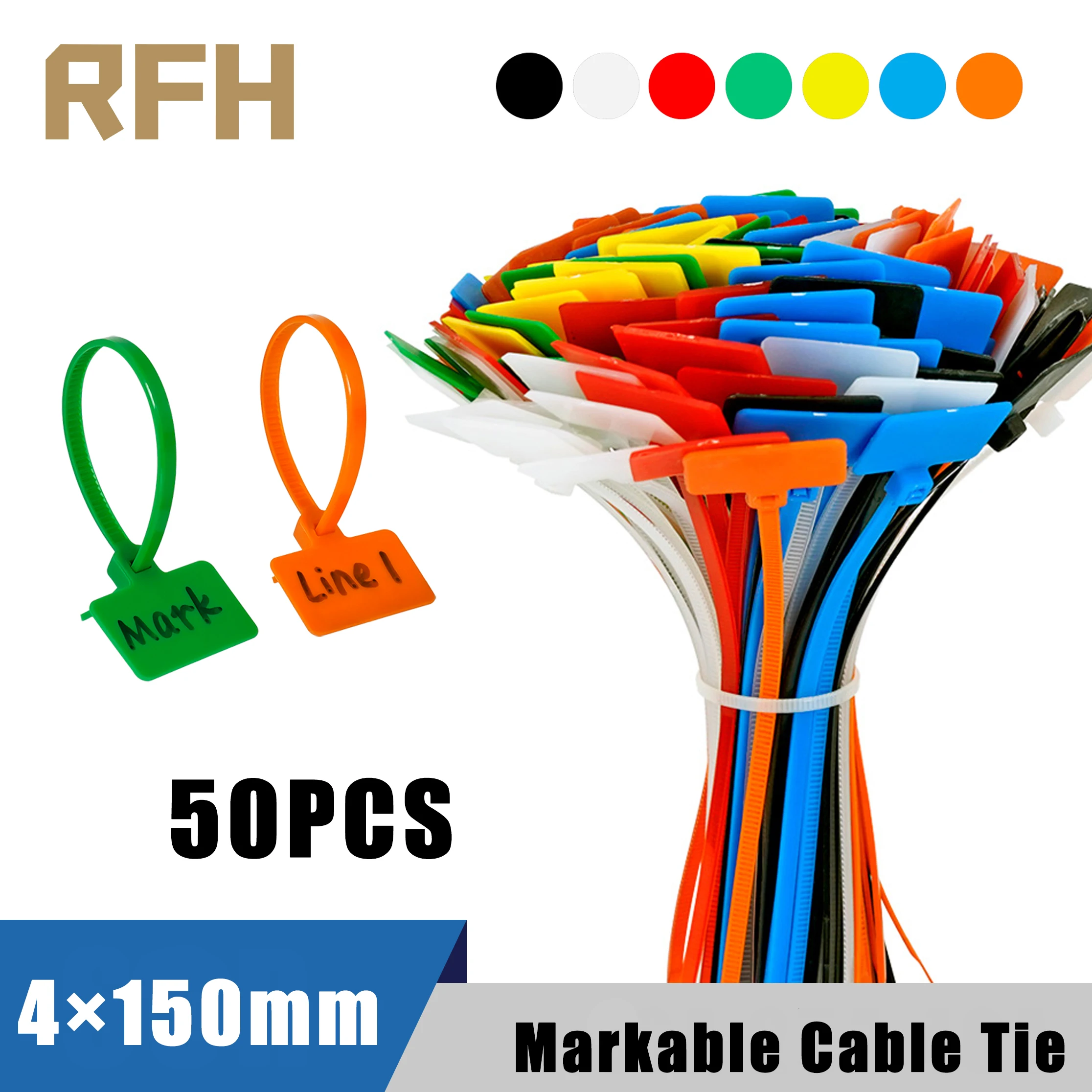 50 Uds. Easy Mark 4*150mm bridas para cables de nailon etiquetas de etiquetas bridas de plástico marcadores etiqueta de Cable bridas con cremallera autoblocantes