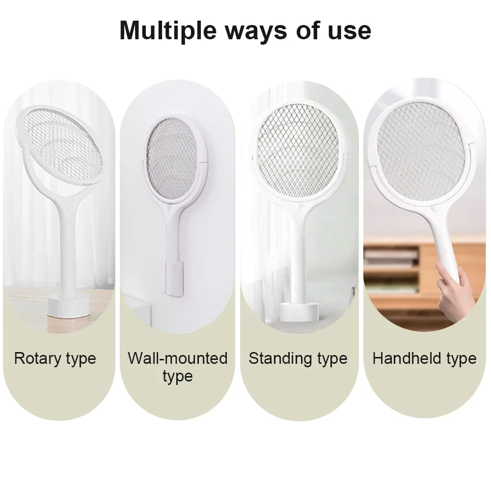 Matamoscas inteligente de 3500V con mango de extensión, lámpara antimosquitos ajustable en ángulo, protección recargable de 5 capas