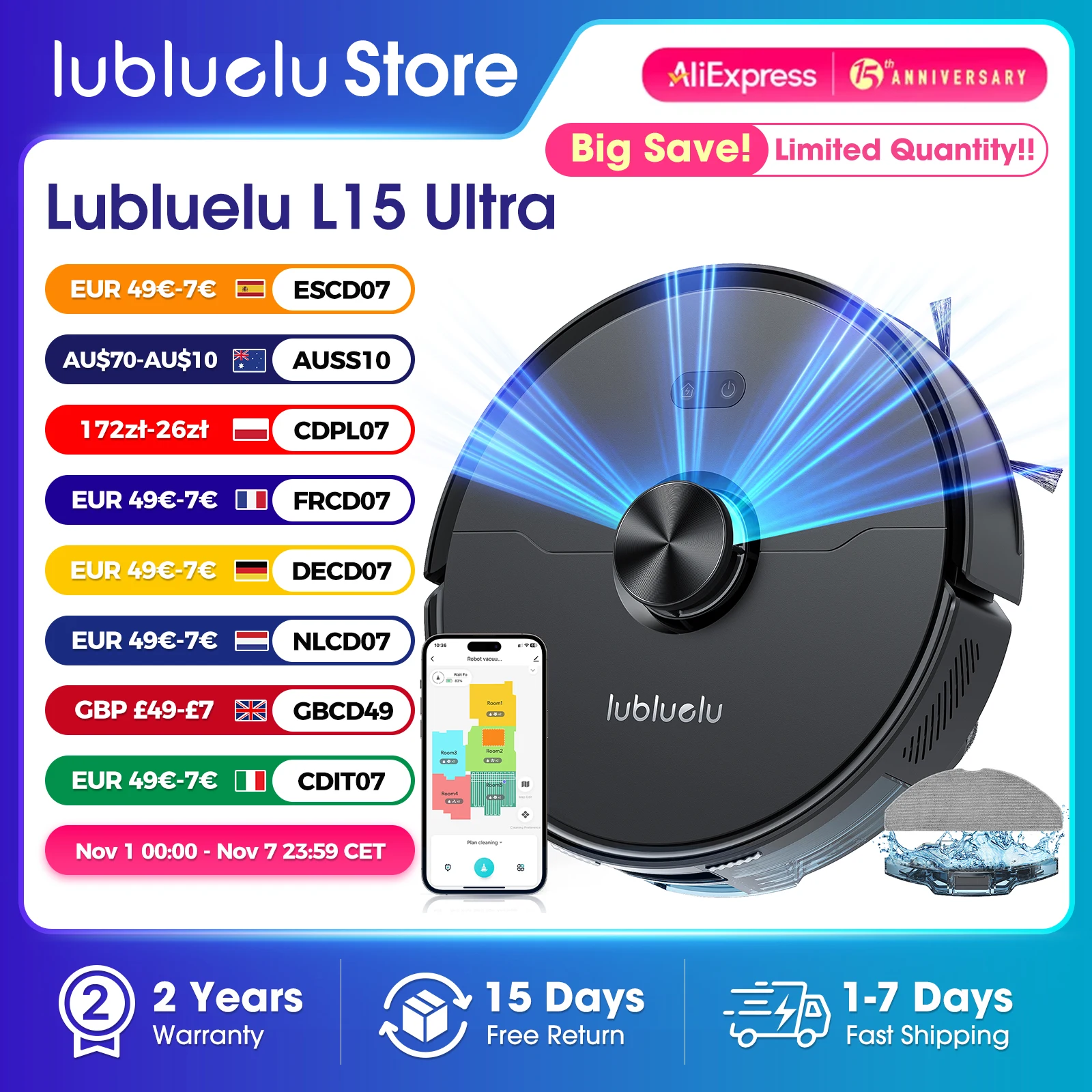 Lubluelu L15 ultra Robot Vacuum And Mop Combo 5500Pa 3 In1 Robot Vacuum Cleaner Robot Vacuum Auto-Charging 5 Maps 24 No-go Zones