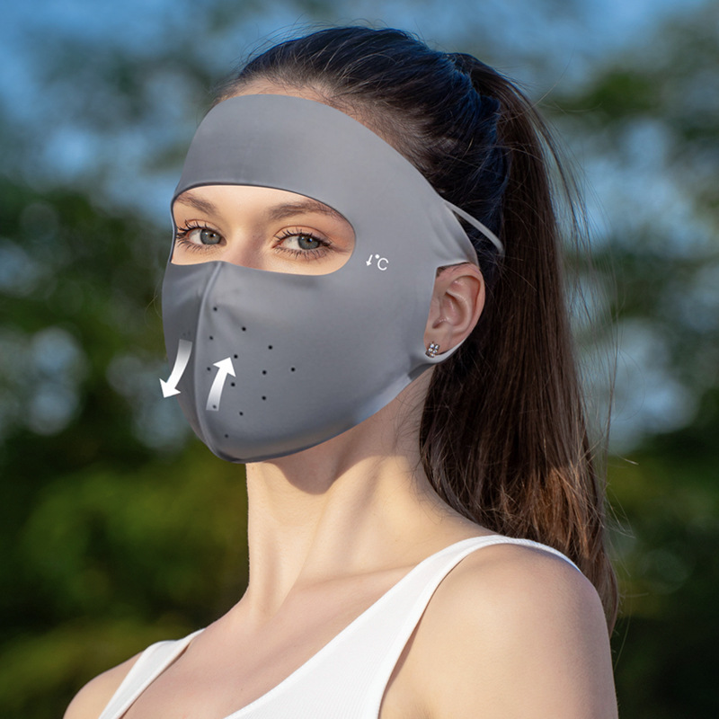 Masque de protection solaire complet Sensation de glace Anti-ultraviolet femme été cyclisme visage couverture visage Kini glace soie mince masque respirant