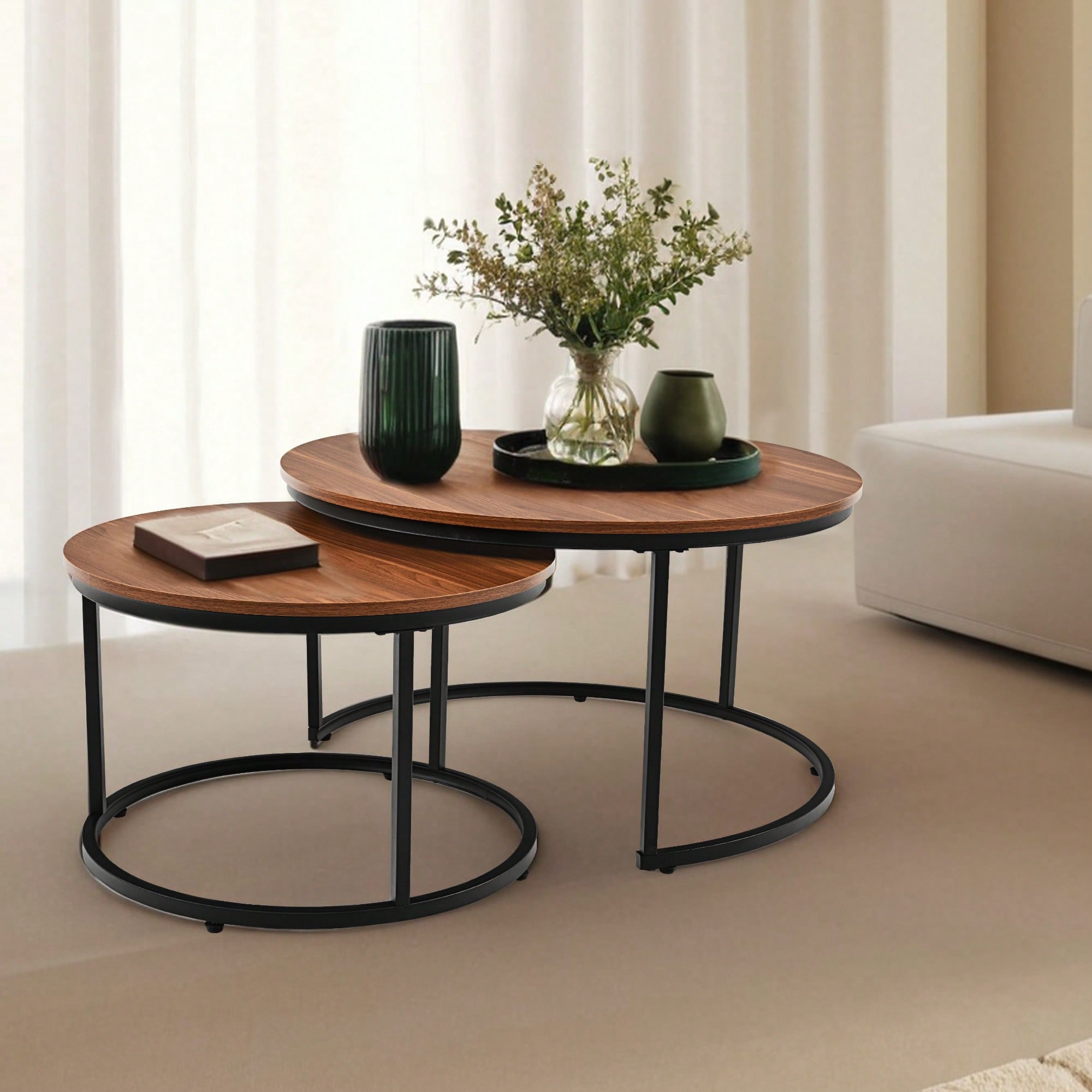EGOONM 2Pcs Nordic Coffee Table 2 in 1 Round Combination Office Tea table Modern Minimalist Home Sofa Ins Side Table Living Room