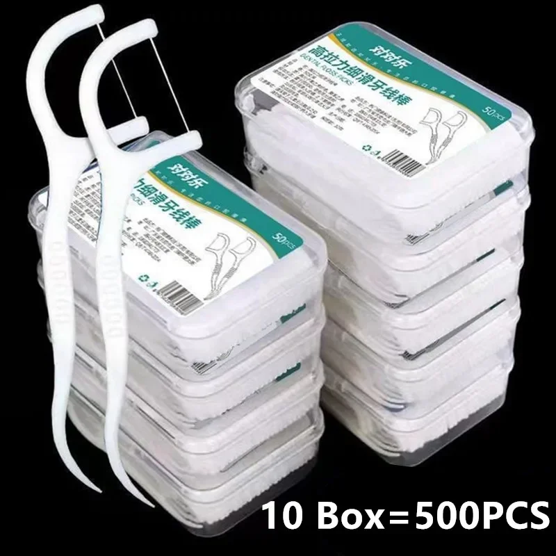 1/2/5/10 caja de hilo Dental desechable portátil, palillo de dientes de plástico, palo de hilo Dental de alta tensión, caja de hilo Dental ﻿ Cuidado bucal