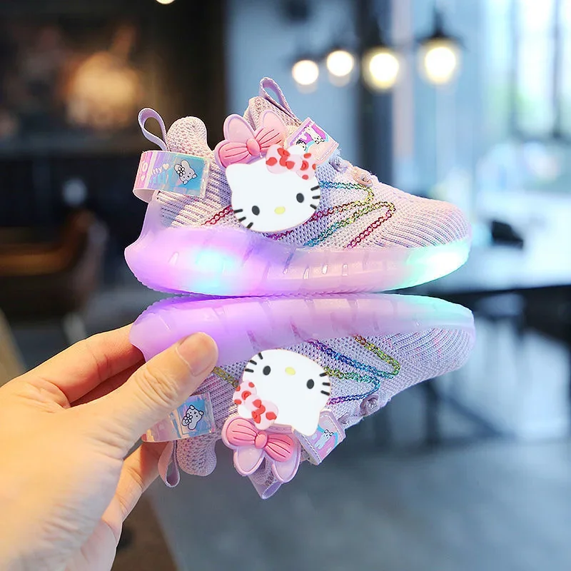 Sanrio dziecięca kreskówka hello kitty chłopcy dziewczęta antypoślizgowe miękkie rozświetlone buty na co dzień buty sportowe studenckie buty do biegania LED